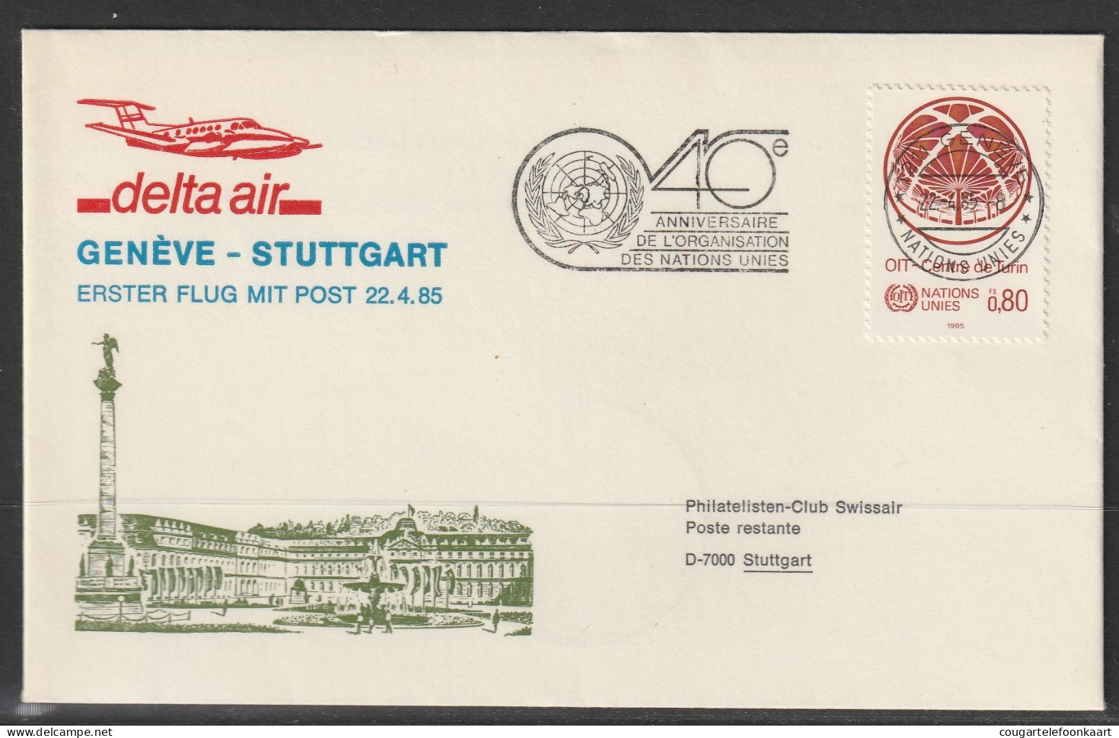 1985, Delta Air, Erstflug, Genf UN - Stuttgart - Erst- U. Sonderflugbriefe