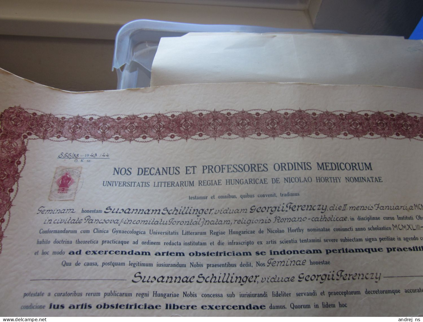 Diploma Nos Decanus Et Professores Ordinis Medicorum Universitatis Hungaricae De Nicolao Horthy 1943-44 Szeged Horthy Mi - Diploma's En Schoolrapporten