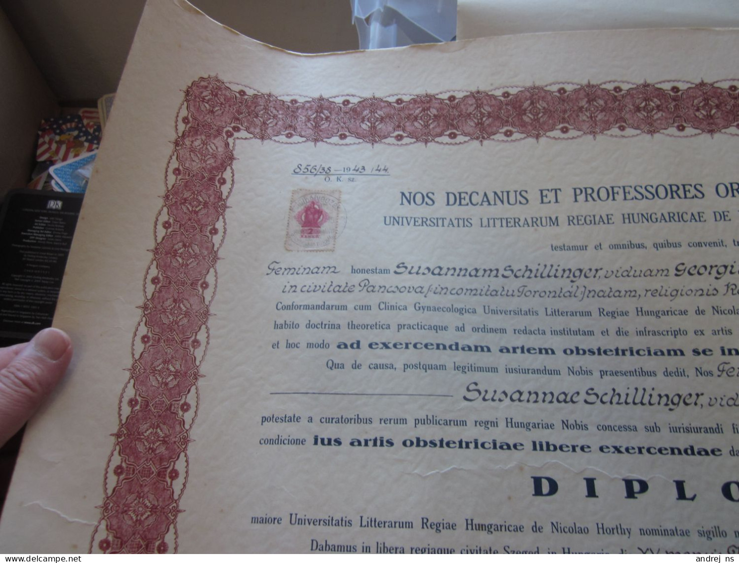 Diploma Nos Decanus Et Professores Ordinis Medicorum Universitatis Hungaricae De Nicolao Horthy 1943-44 Szeged Horthy Mi - Diploma's En Schoolrapporten