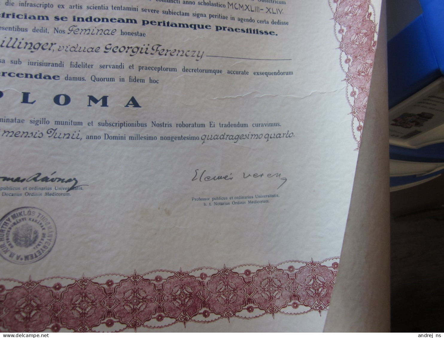 Diploma Nos Decanus Et Professores Ordinis Medicorum Universitatis Hungaricae De Nicolao Horthy 1943-44 Szeged Horthy Mi - Diplômes & Bulletins Scolaires