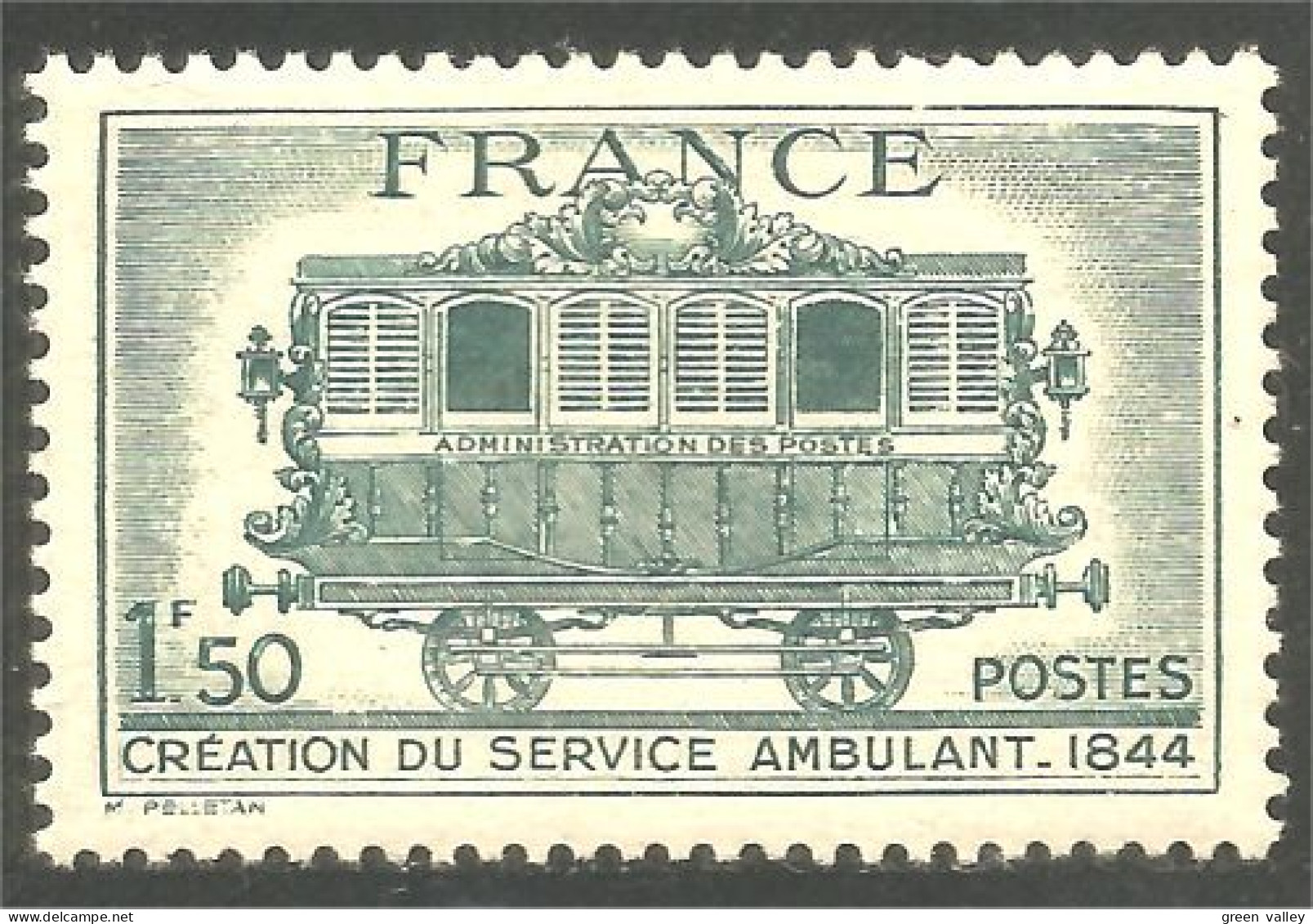 336 France Yv 609 Train Wagon Service Postal Ambulant MNH ** Neuf SC (609-1b) - Trains