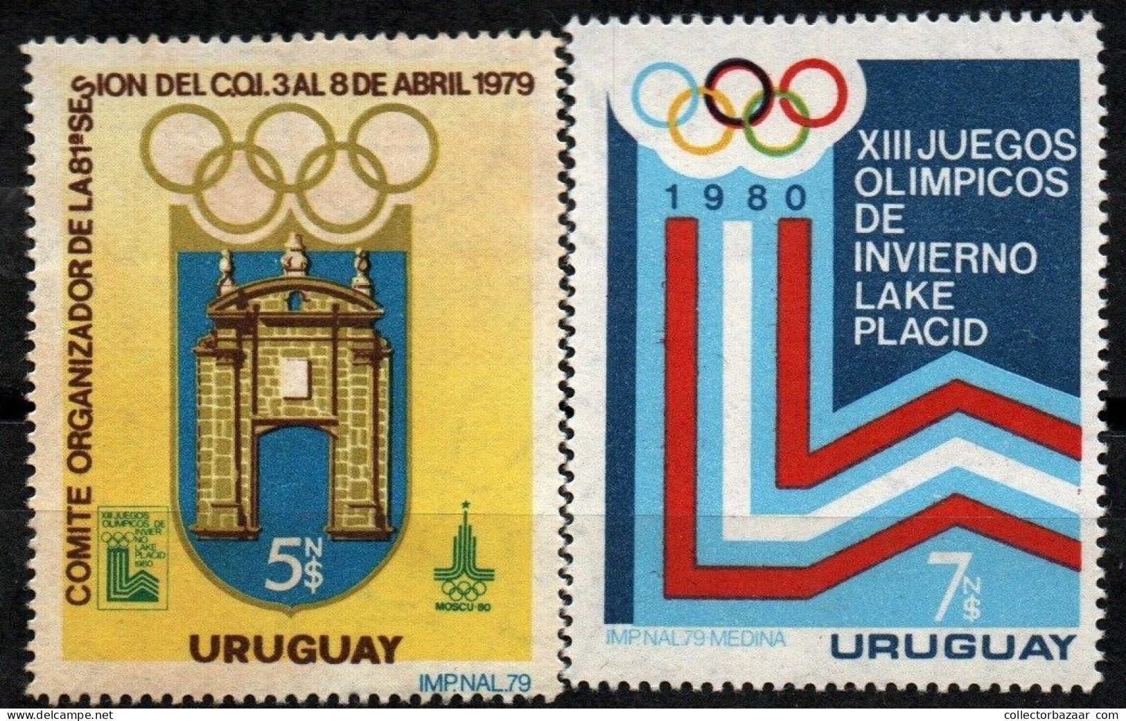 1979 Uruguay Arch Olympic Rings Lake Placid And Moscow Emblems #1019 - 1020 ** MNH - Uruguay