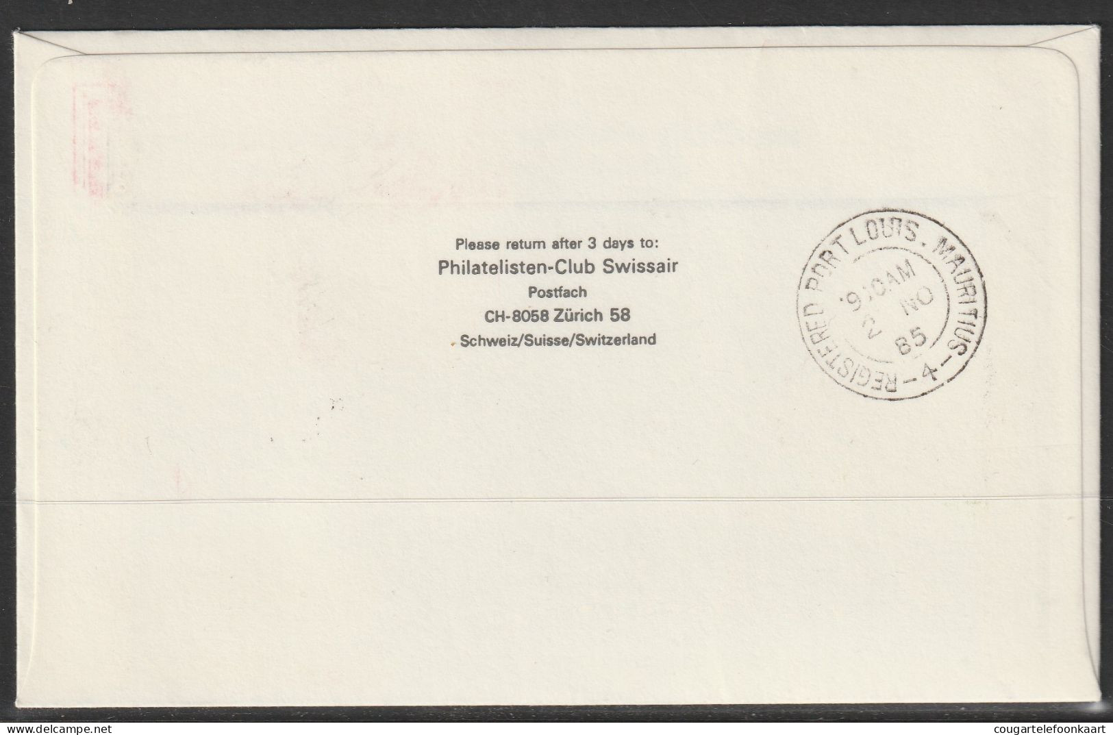 1985, Air Mauritius, Erstflug, Liechtenstein - Port Louis - Poste Aérienne