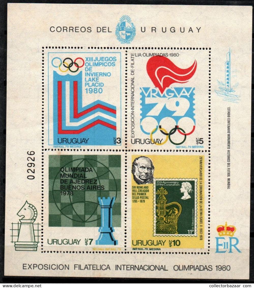 1979 Uruguay Souvenir Sheet Of 4 Stamps  Olympics And Chess Britain Stamp #1022 ** MNH - Uruguay