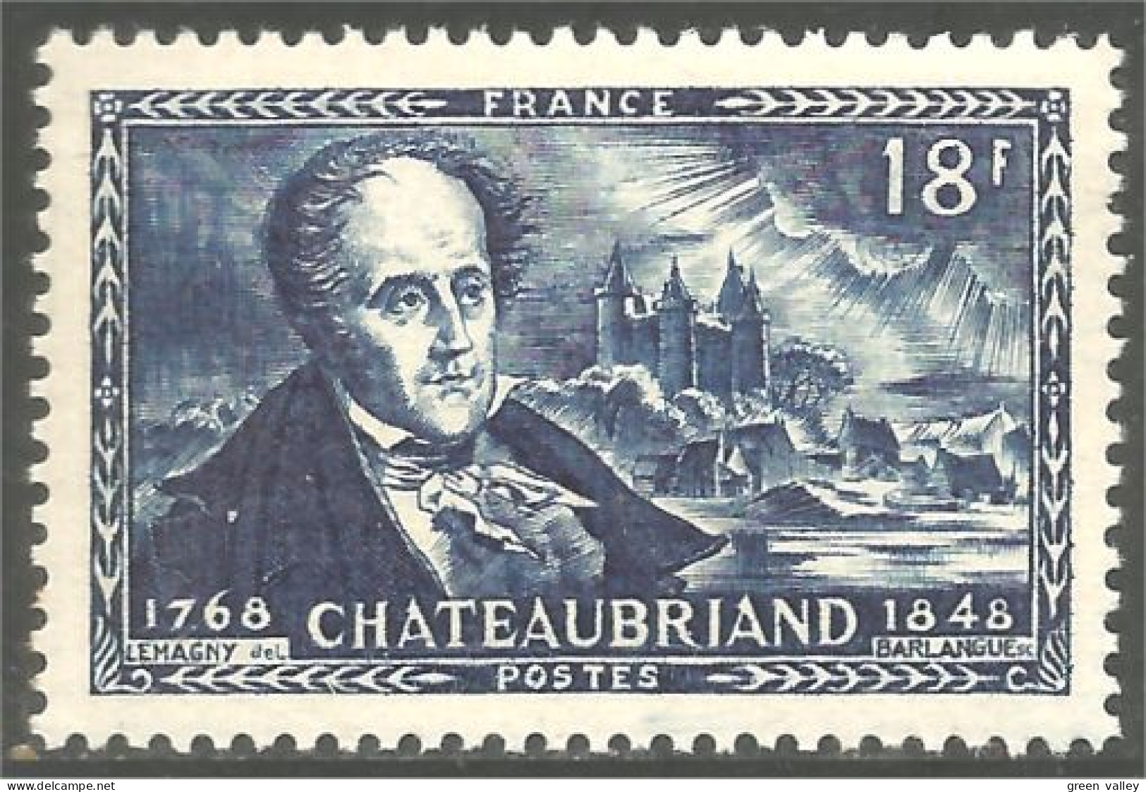 338 France Yv 816 Chateaubriand Écrivain Writer MNH ** Neuf SC (816-1b) - Ecrivains