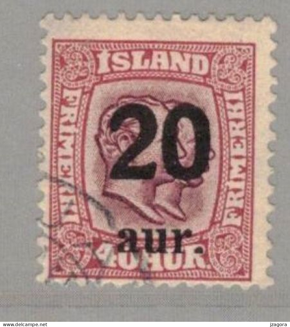 ISLAND ICELAND  1922 OVERPRINT 20 ON 40 AUR - MI 107 SC 134 FACIT 106 USED - Usados