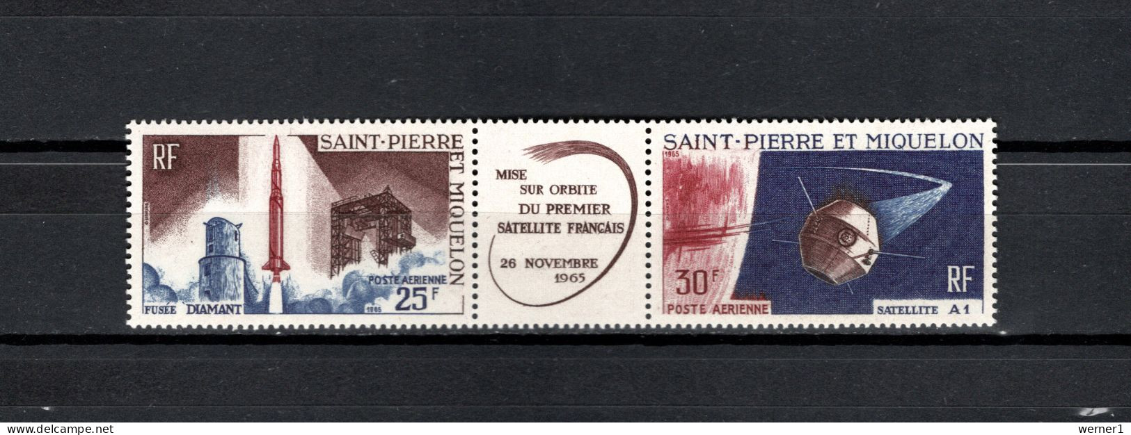 St. Pierre Et Miquelon 1966 Space Satellites Strip Of 3 MNH - América Del Norte
