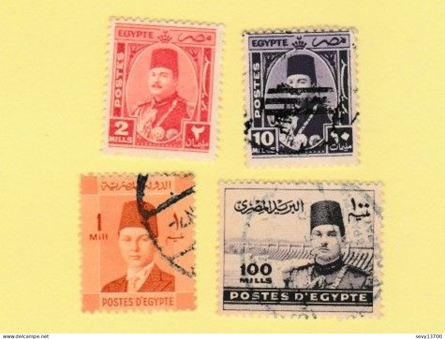 Egypte Lot De 9 Timbres Roi Farouk Et Roi Fouad 1 Er - Oblitérés