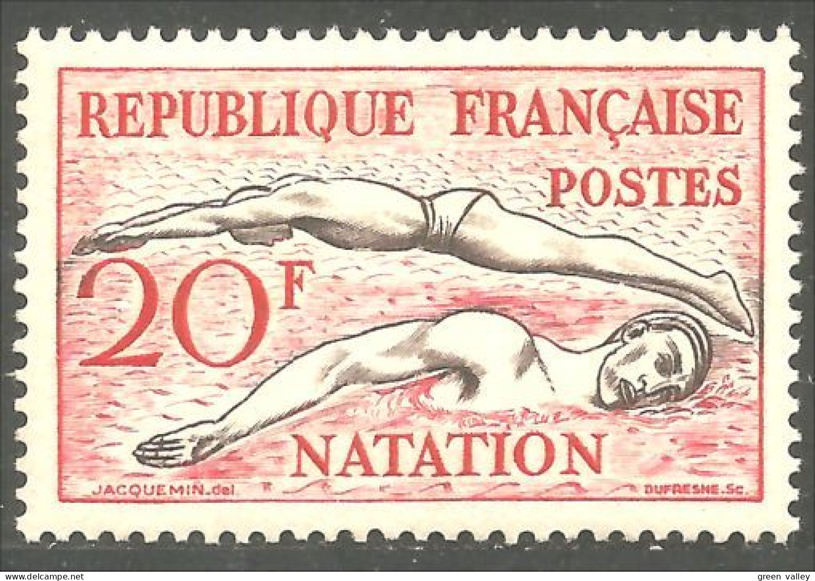 339 France Yv 960 Natation Swimming Helsinki 1952 Olympics MNH ** Neuf SC (960-1) - Swimming