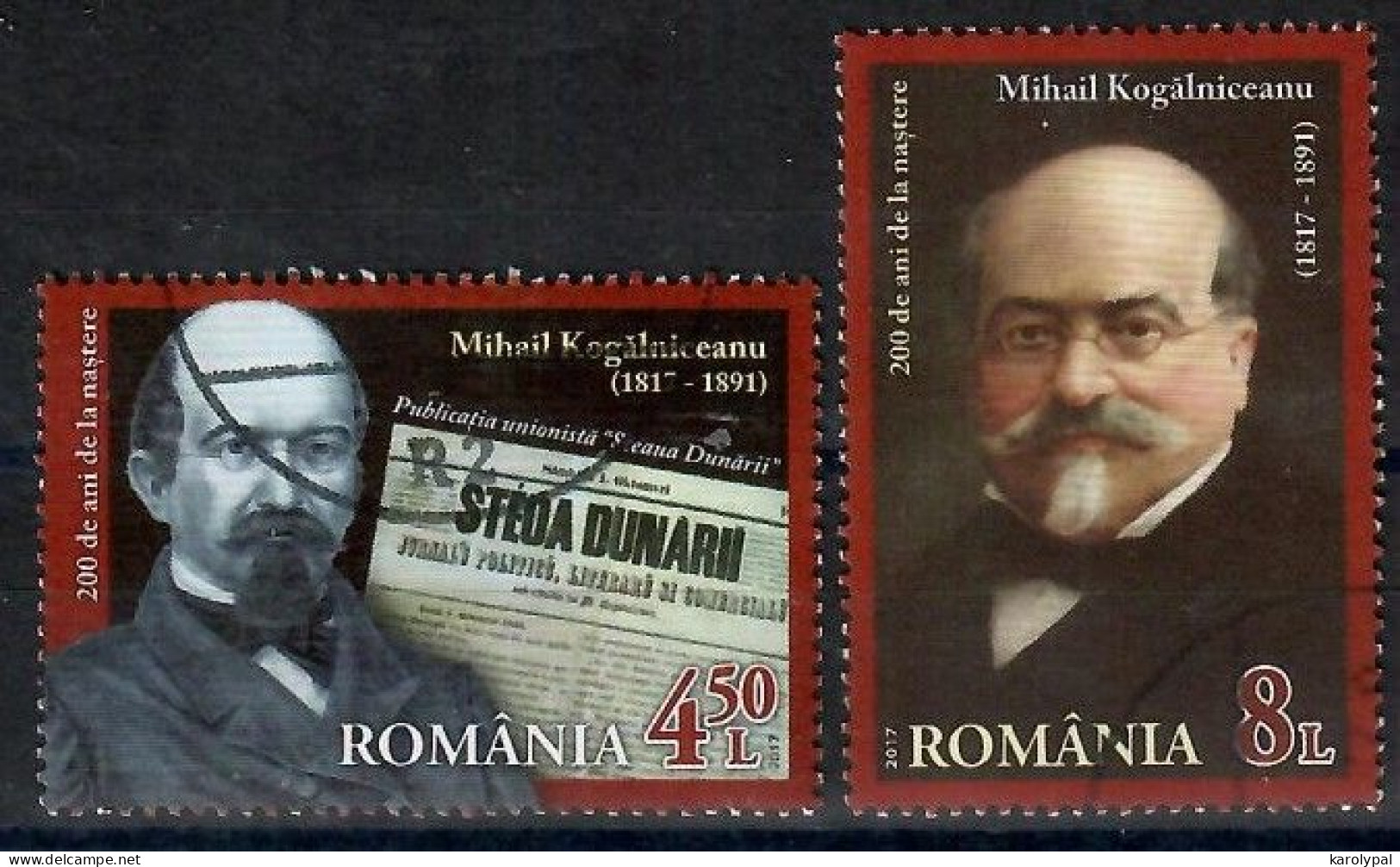 Romania, 2017, USED,       200th Anniversary Of The Birth Of Mihail Kogălniceanu,  Mi. Nr. 7268-9 - Oblitérés