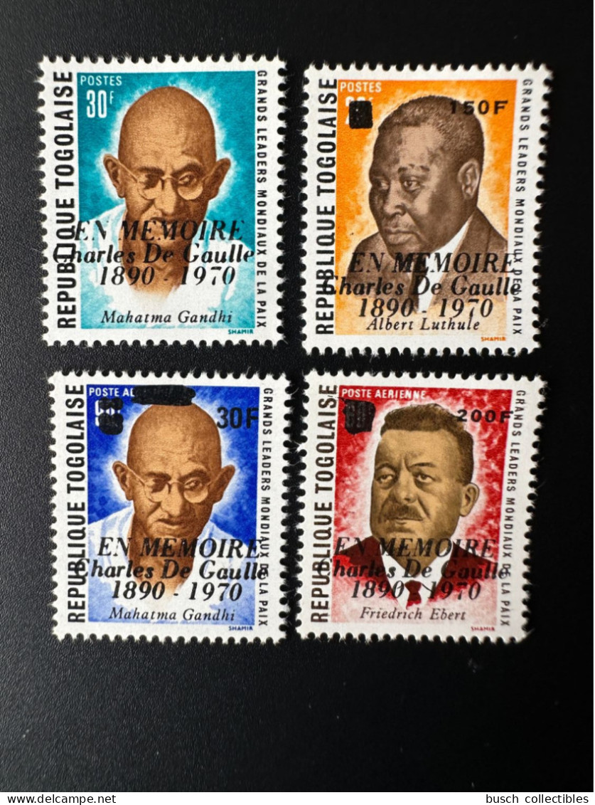Togo 1971 Mi. 839 - 842 A Surchargé Overprint Mémoire Général Charles De Gaulle Mohandas Mahatma Gandhi Ebert Luthule - Togo (1960-...)