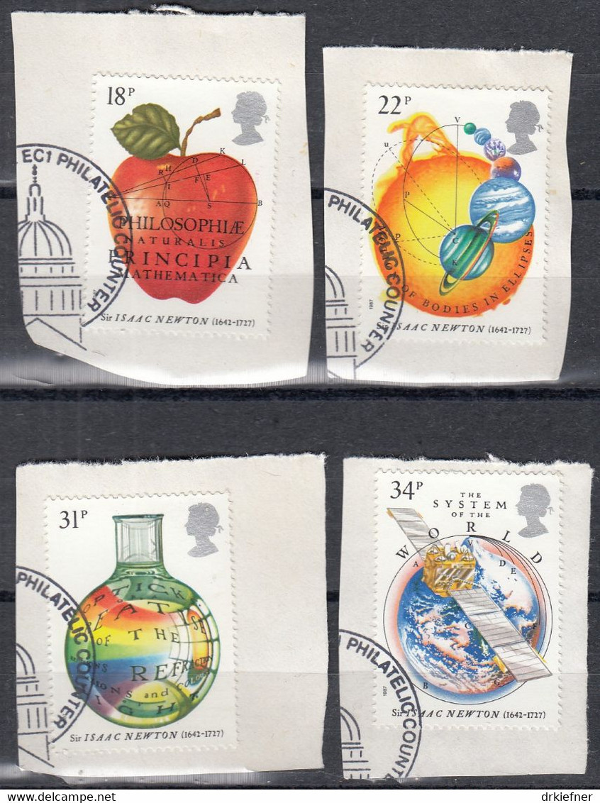 GROSSBRITANNIEN  1101-1104, Gestempelt, Auf Briefstück, Isaac Newton, 1987 - Oblitérés