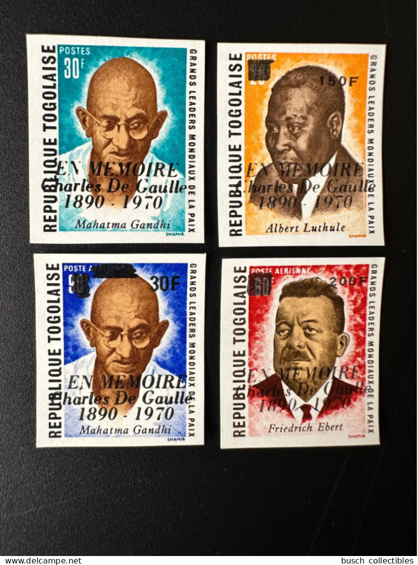 Togo 1971 Mi. 839 - 842 B ND IMPERF Overprint Mémoire Général Charles De Gaulle Mohandas Mahatma Gandhi Ebert Luthule - Mahatma Gandhi