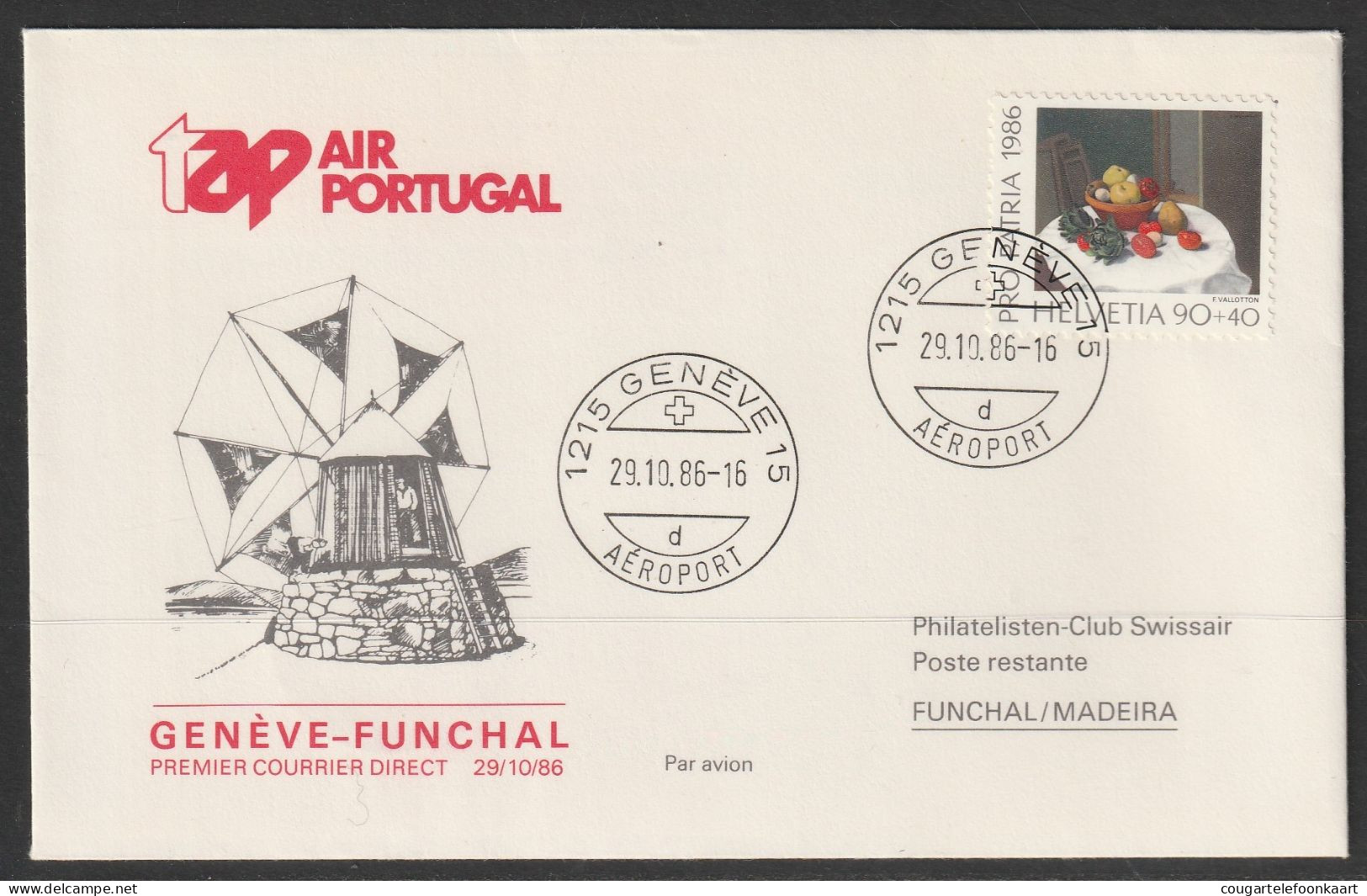 1986, TAP, Erstflug, Genf - Funchal Madeira Portugal - Erst- U. Sonderflugbriefe