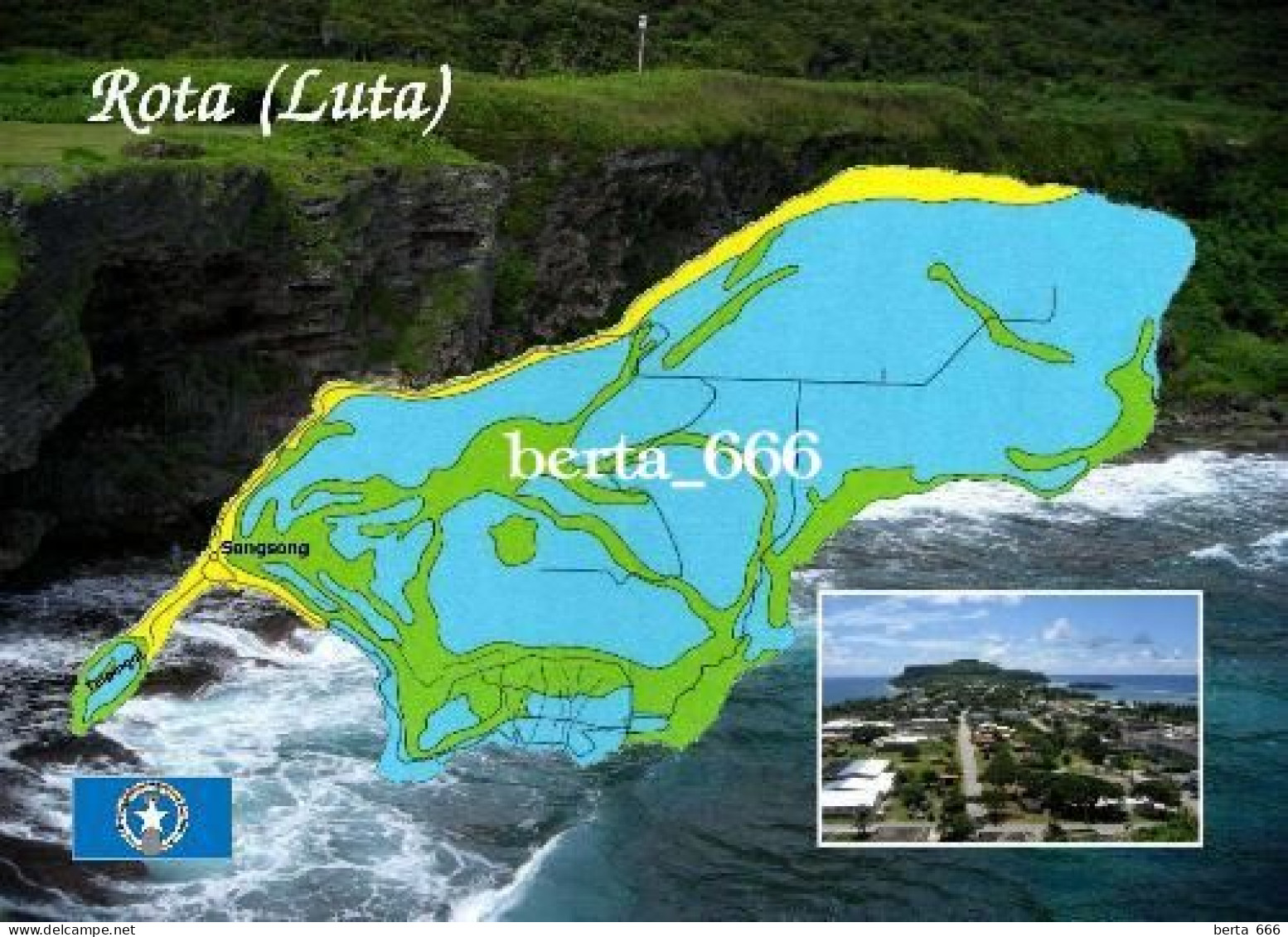 Northern Mariana Islands Rota Island Map New Postcard * Carte Geographique * Landkarte - Marianen