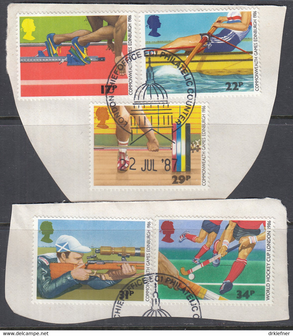 GROSSBRITANNIEN  1076-1080, Gestempelt, Auf Briefstück, 13. Commonwealth-Spiele, 1986 - Used Stamps
