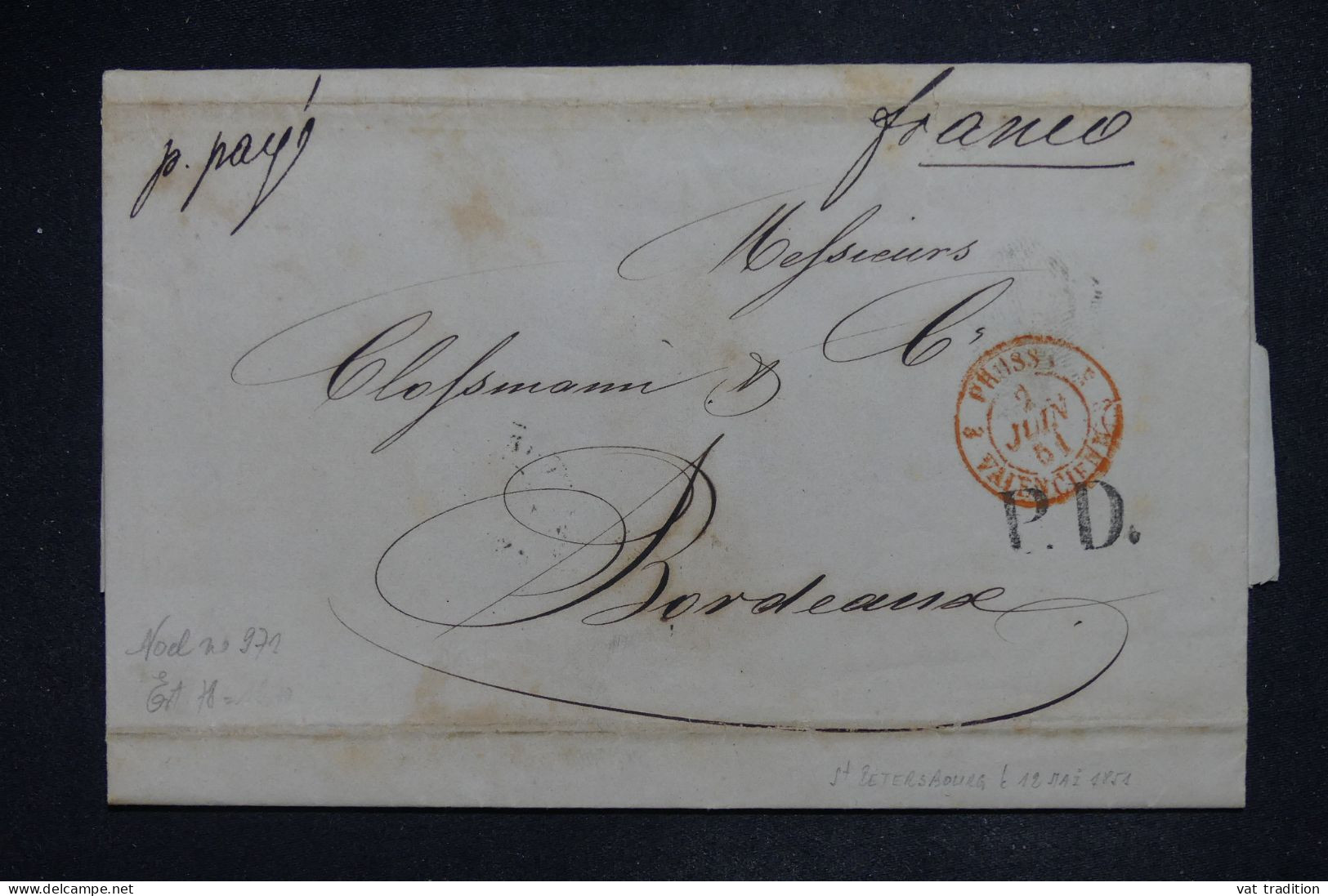 RUSSIE - Lettre De 1851 Pour Bordeaux Par La Prusse Et Valenciennes - A 2759 - Brieven En Documenten