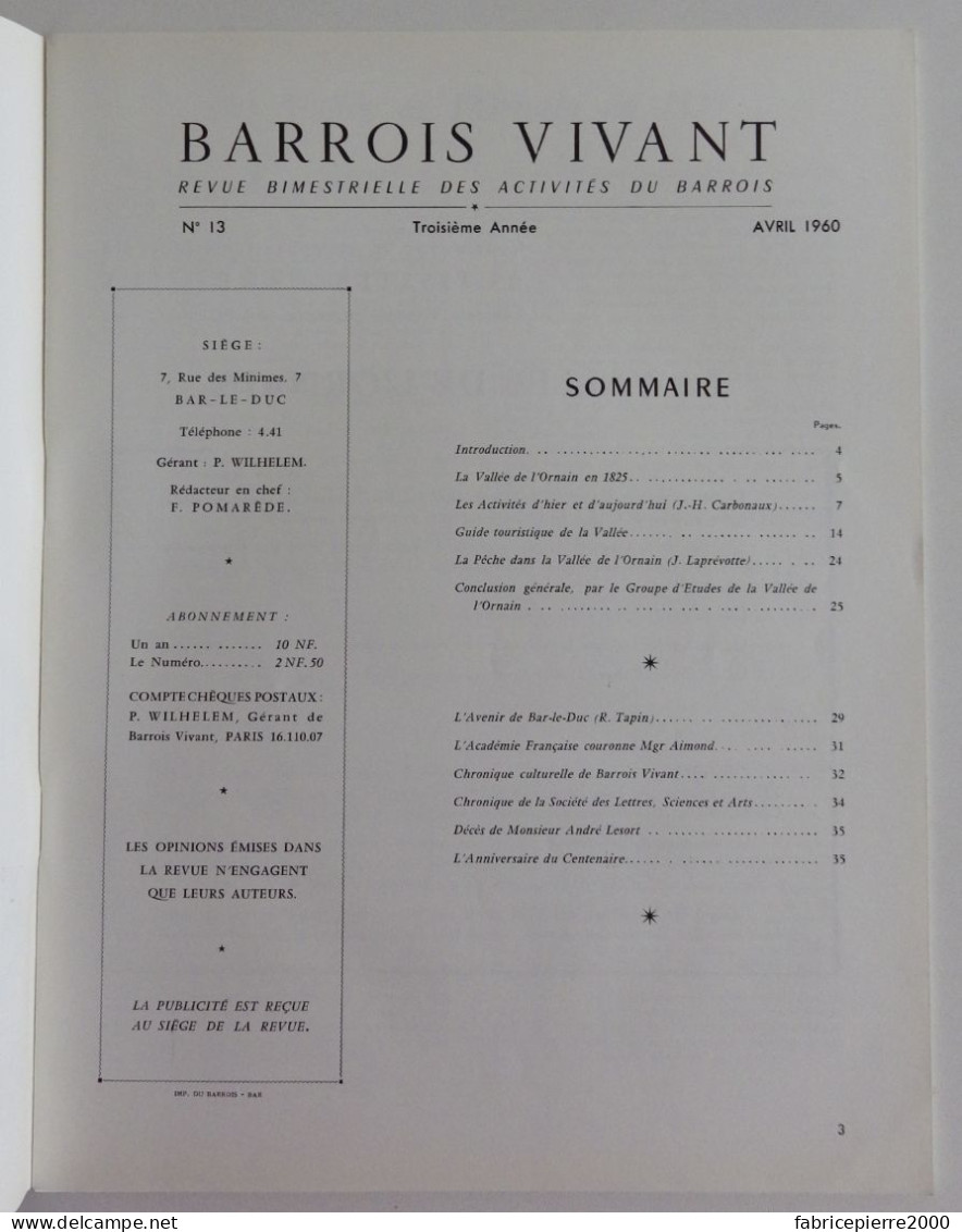 BARROIS VIVANT N°13 1960 EXCELLENT ETAT Bar-le-Duc Meuse - Lorraine - Vosges