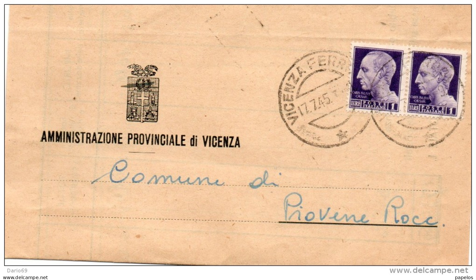 1945  LETTERA CON ANNULLO VICENZA - Storia Postale