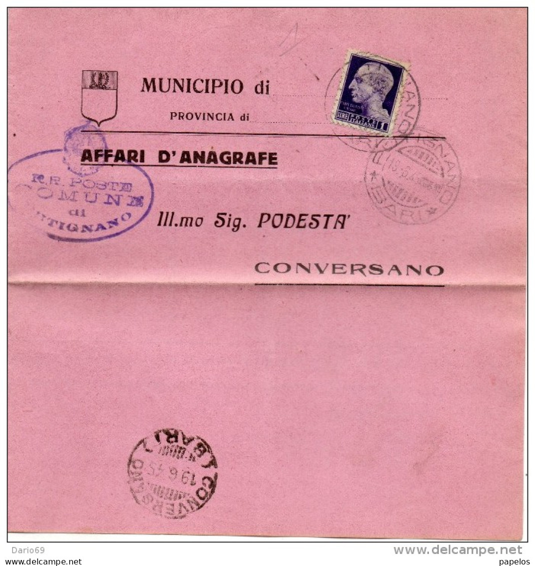 1945  LETTERA CON ANNULLO PUTIGNANO   BARI + CONVERSANO - Poststempel