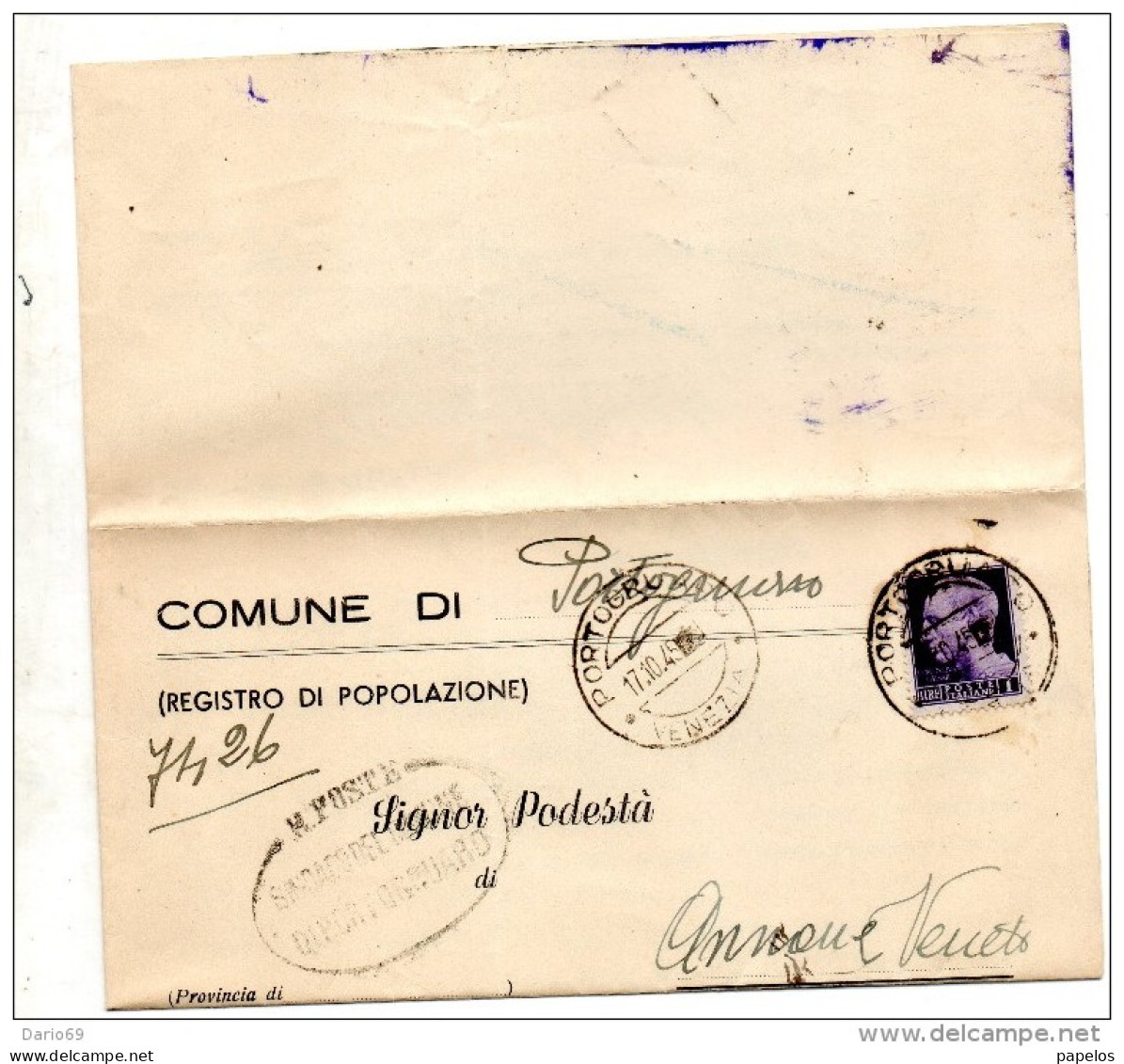 1945  LETTERA CON ANNULLO PORTOGRUARO VENEZIA - Storia Postale