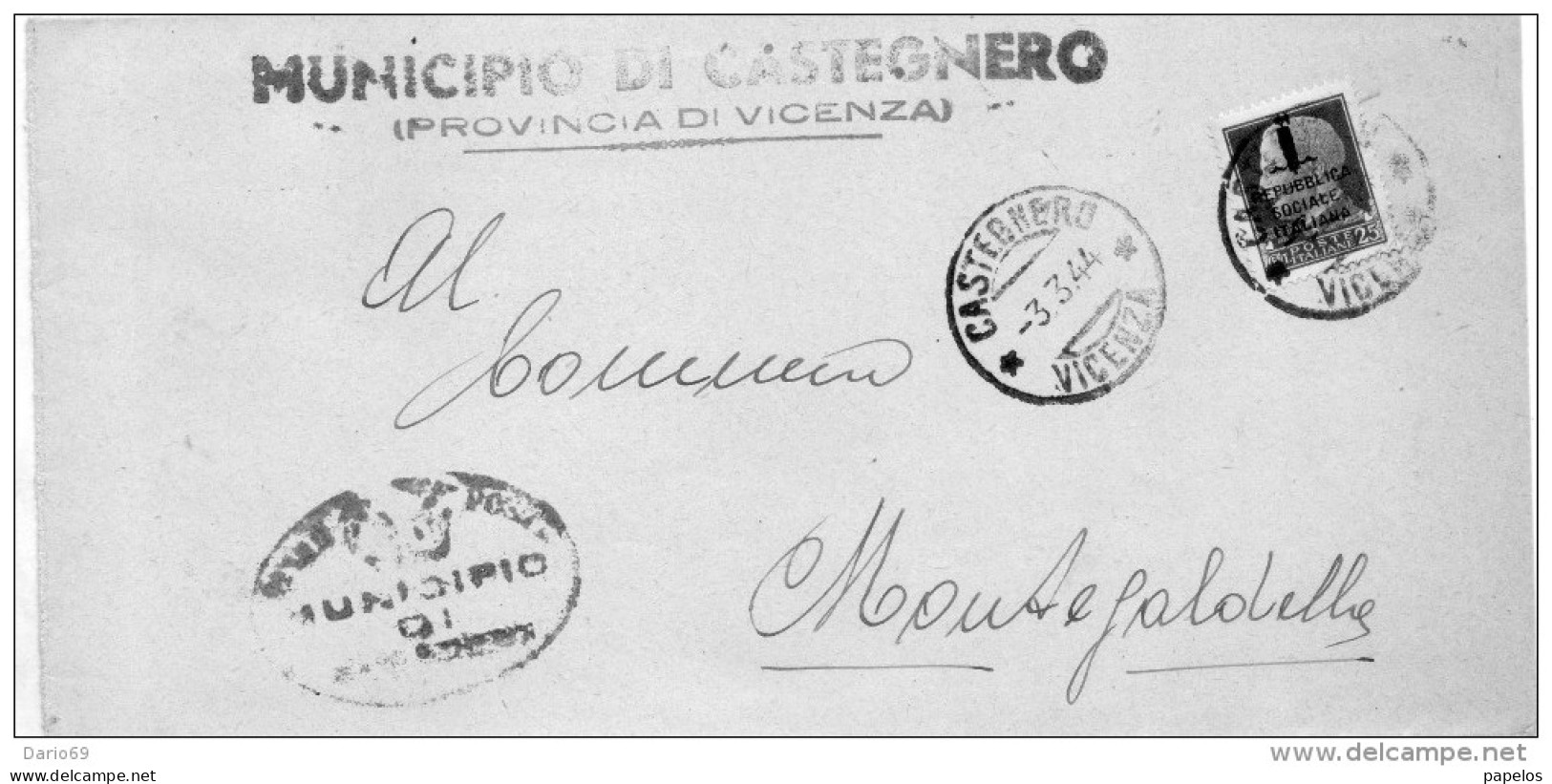 1944  LETTERA CON ANNULLO CASTAGNERO VICENZA - Marcofilía