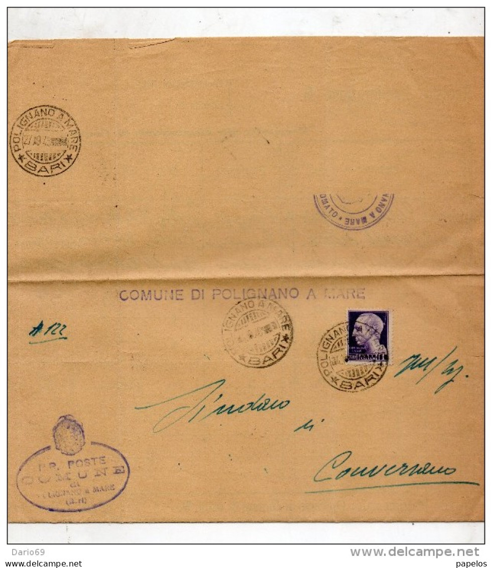 1945  LETTERA CON ANNULLO POLIGNANO A MARE  BARI + CONVERSANO - Poststempel