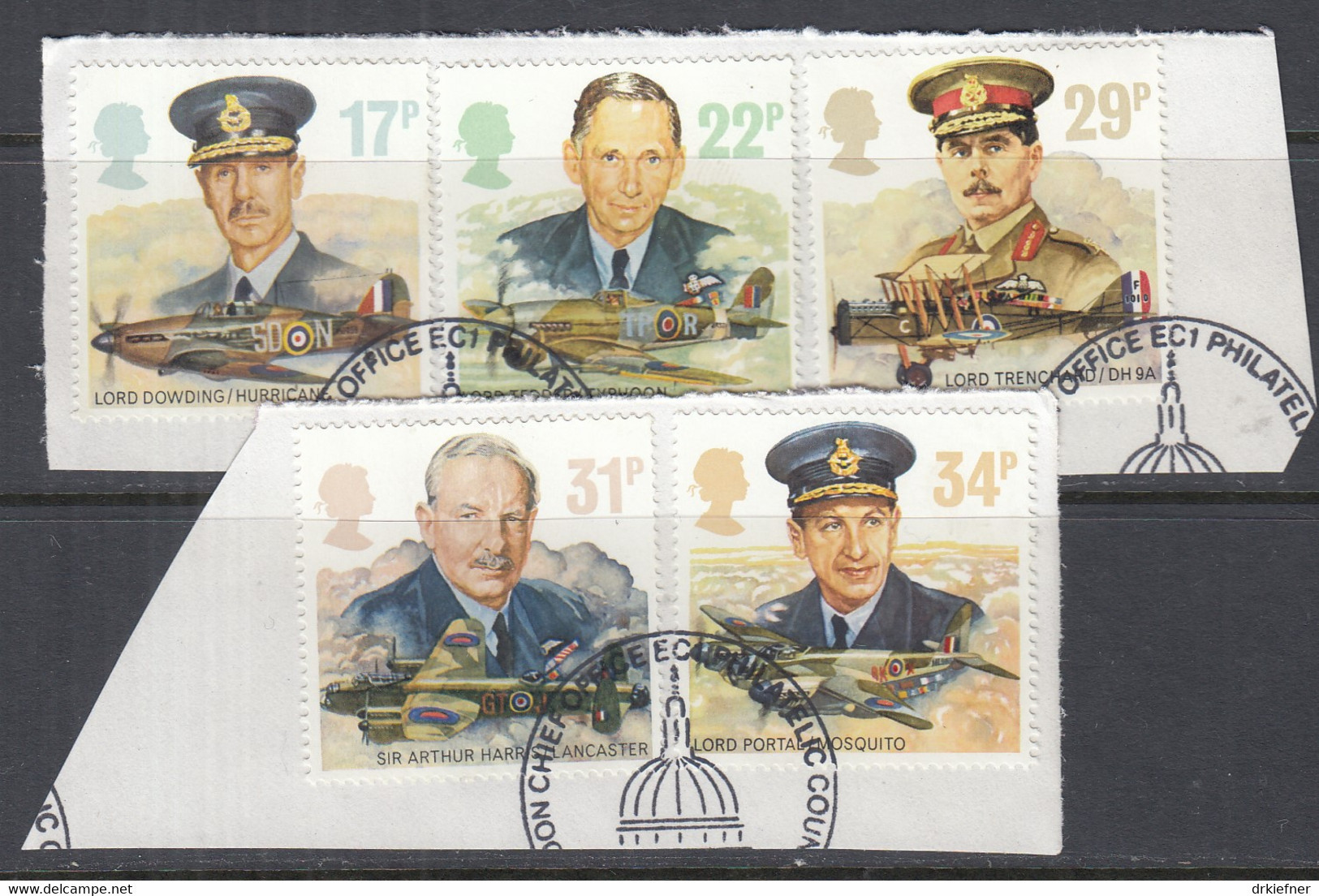 GROSSBRITANNIEN  1085-1089, Gestempelt, Auf Briefstück, 50 Jahre Royal Air Force, 1986 - Oblitérés