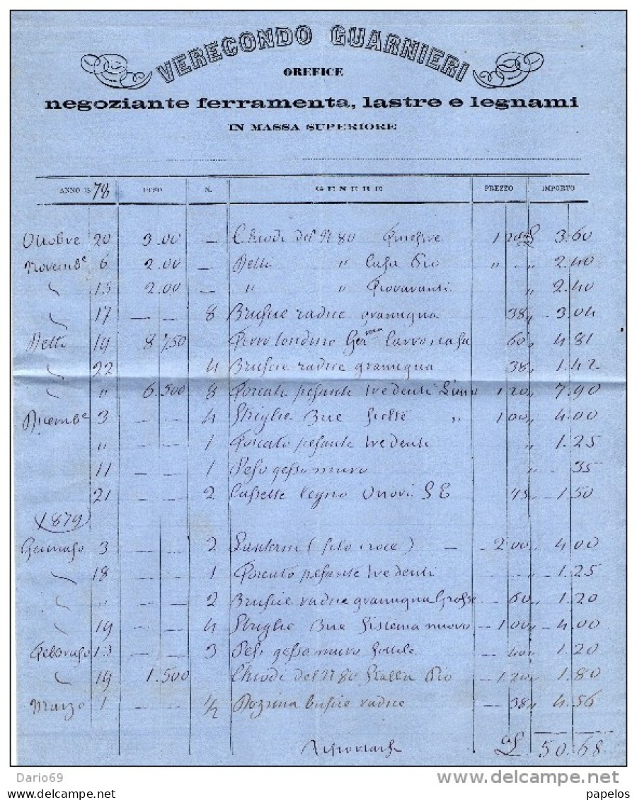 1878 MASSA SUPERIORE ROVIGO - OREFICE NEGOZIANTE FERRAMENTA - Italia