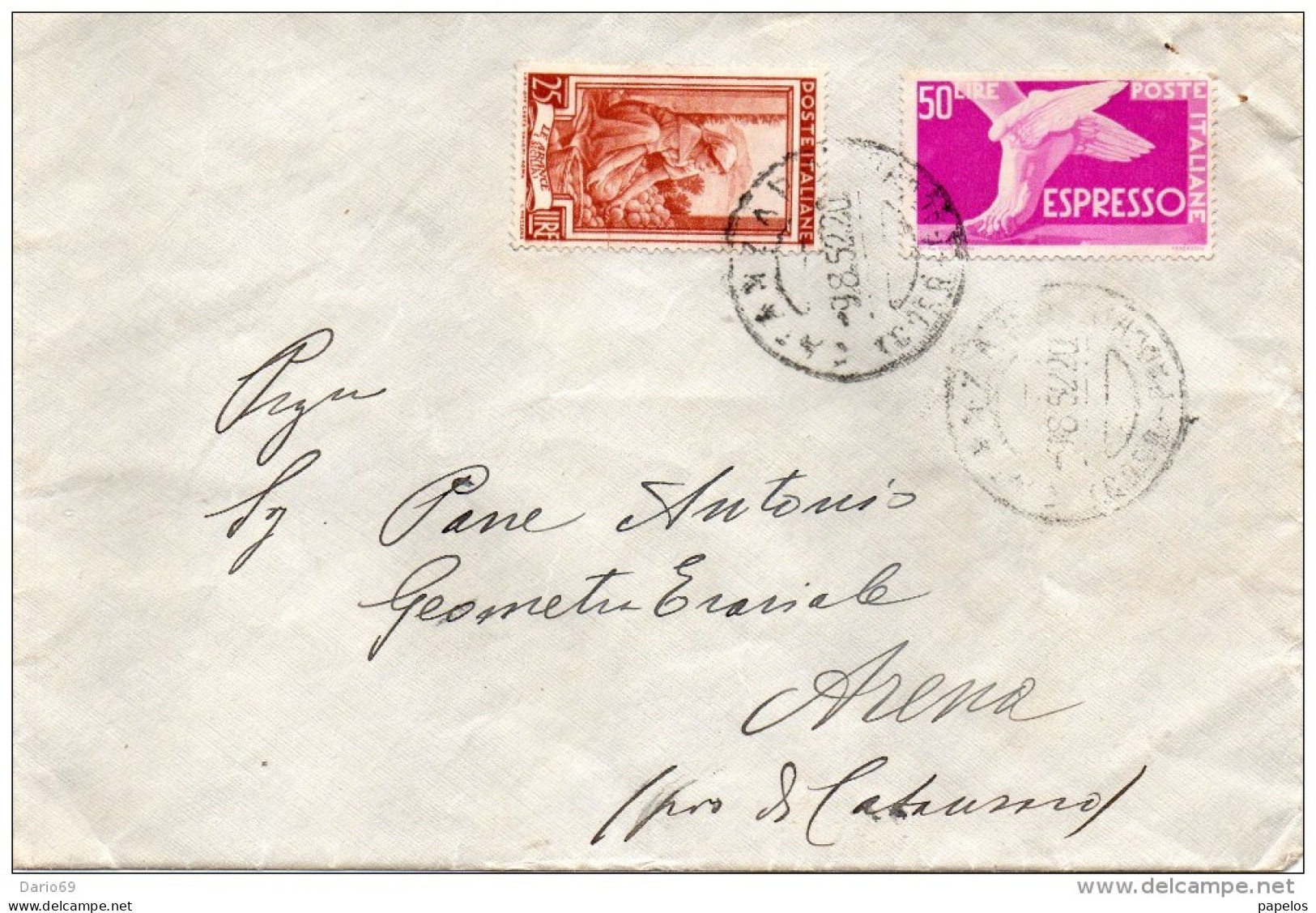 1952 LETTERA  ESPRESSO   CON ANNULLO CATANZARO - Express/pneumatic Mail