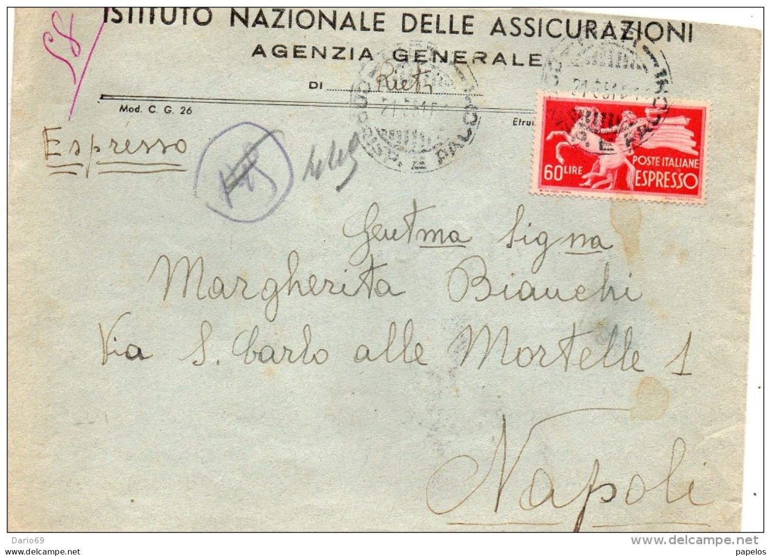 1951 LETTERA  ESPRESSO CON ANNULLO RIETI - Posta Espressa/pneumatica