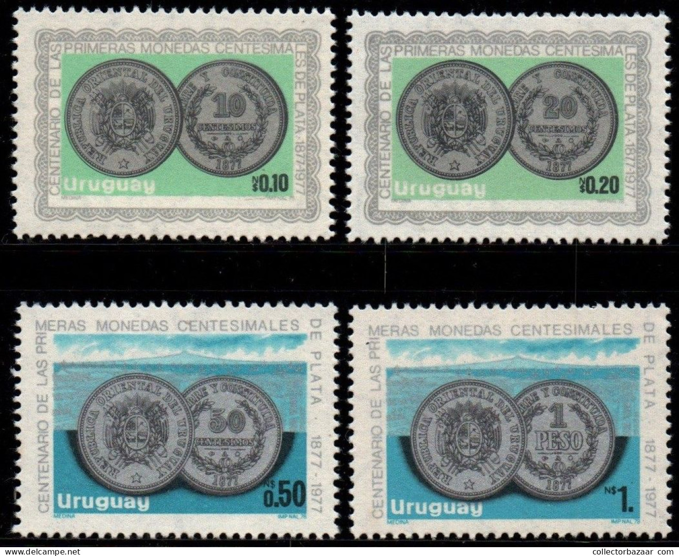1979 Uruguay Silver Coin Centenary Observe And Reverse Of Coins In Stamps #1054 - 1057  ** MNH - Uruguay