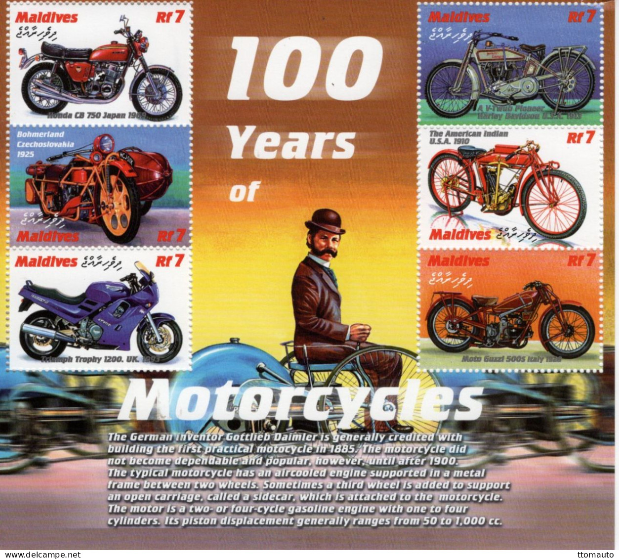 Maldives 2014 -100 Years Of Motorcycles - Honda-Bohmerland-Triumph-Harley-Indian-Guzzi -6v Sheet Neuf/Mint/MNH - Motorfietsen