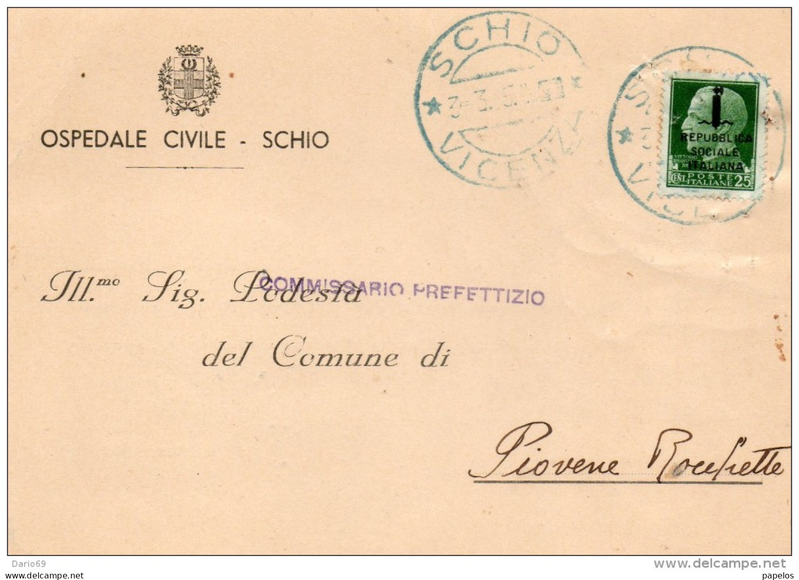 1944 CARTOLINA CON ANNULLO SCHIO VICENZA - Marcophilia