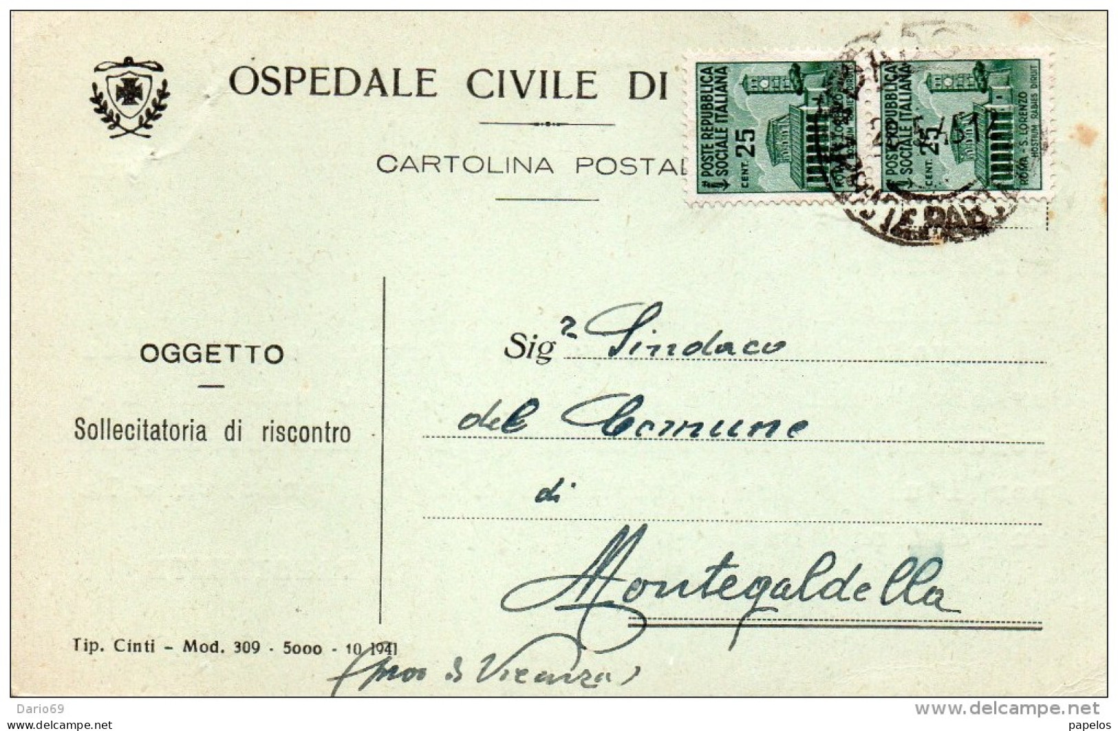 1945 CARTOLINA CON ANNULLO PADOVA - Marcofilía