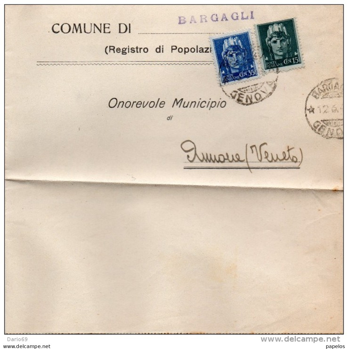 1945 LETTERA CON ANNULLO BARGAGLI GENOVA - Marcofilie