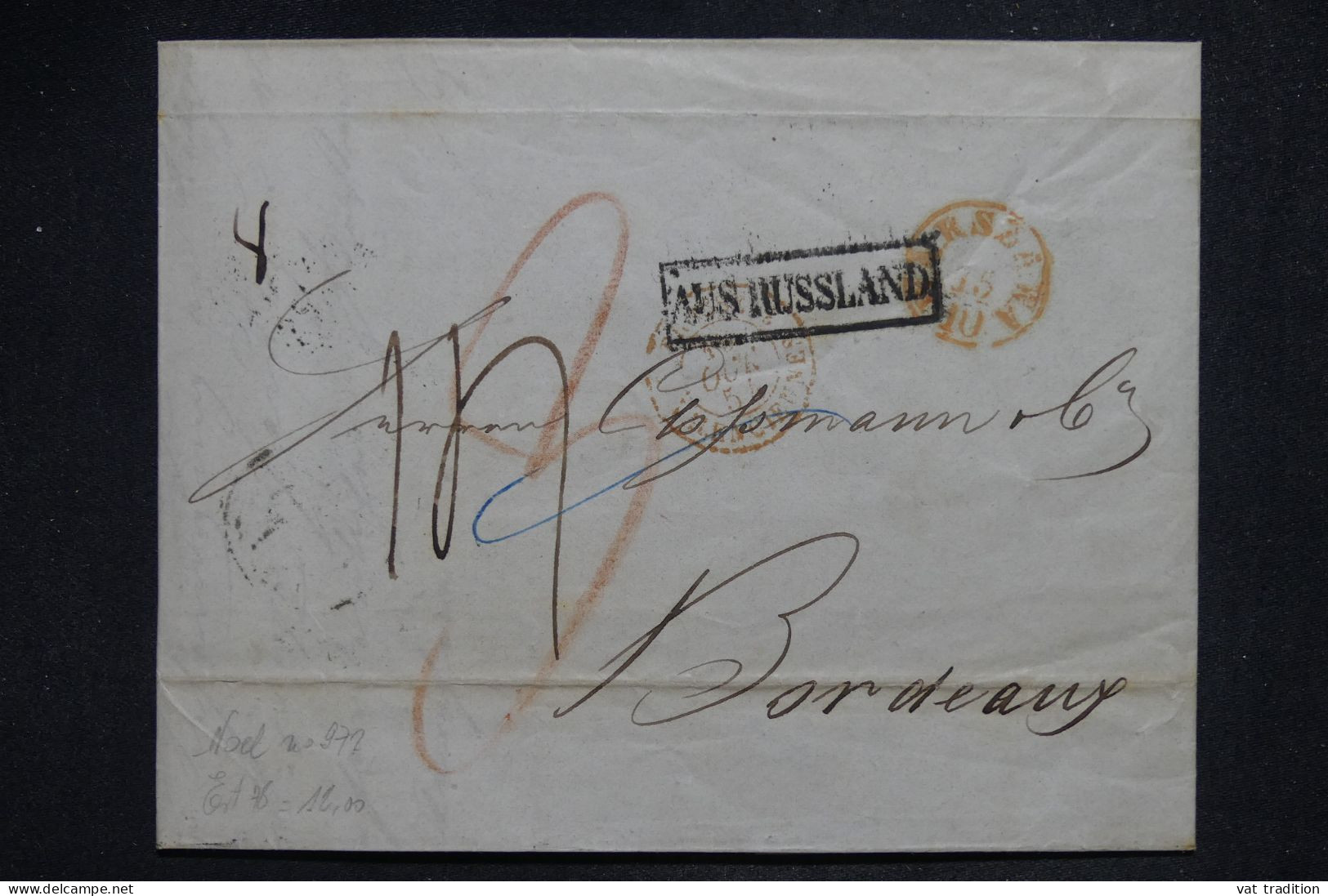 RUSSIE - Lettre De 1854 Pour Bordeaux Par La Prusse - A 2760A - Briefe U. Dokumente