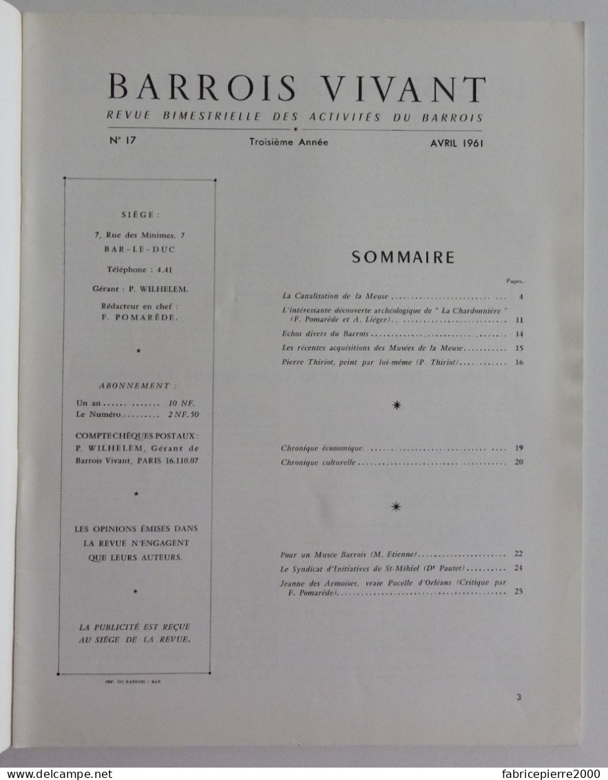 BARROIS VIVANT N°17 1961 EXCELLENT ETAT Bar-le-Duc Meuse Poincaré - Lorraine - Vosges