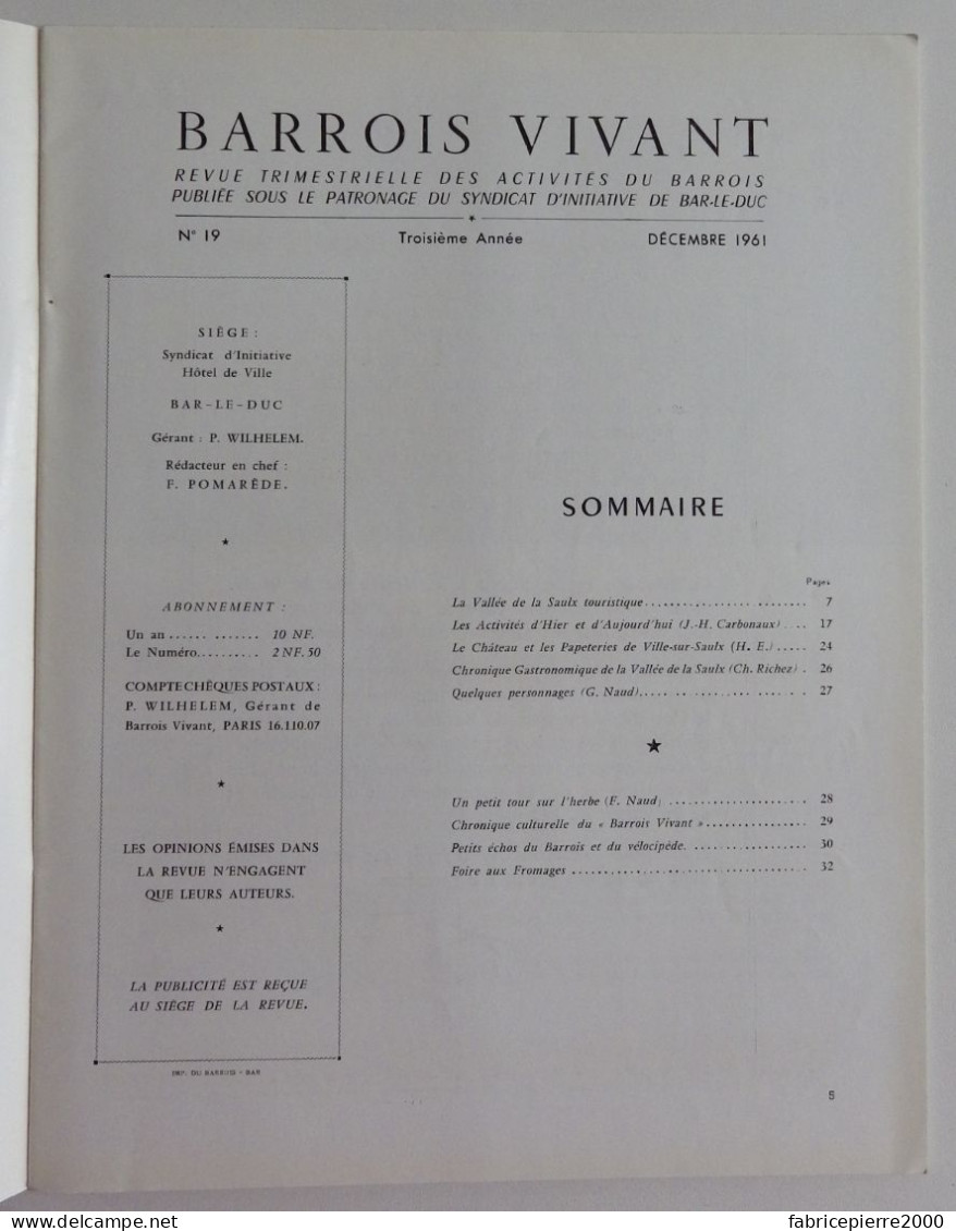 BARROIS VIVANT N°19 1961 EXCELLENT ETAT Bar-le-Duc Meuse - Lorraine - Vosges