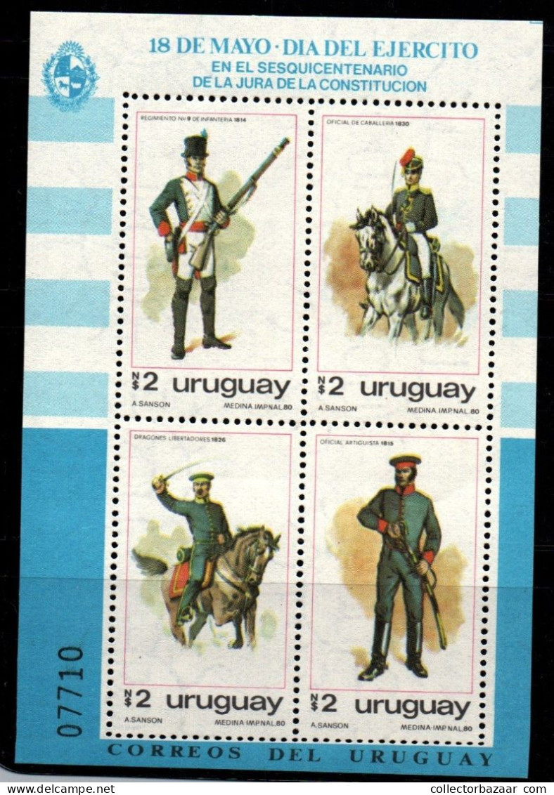 1980 Uruguay Sheet Of 4 Stamps Army Day Officer Artigas Weapons #1068  ** MNH - Uruguay