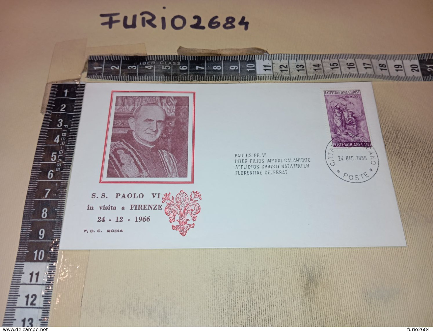 HB12540 FDC RODIA TIMBRO ANNULLO CITTA' DEL VATICANO 1966 PAPA PAOLO VI IN VISITA A FIRENZE - FDC