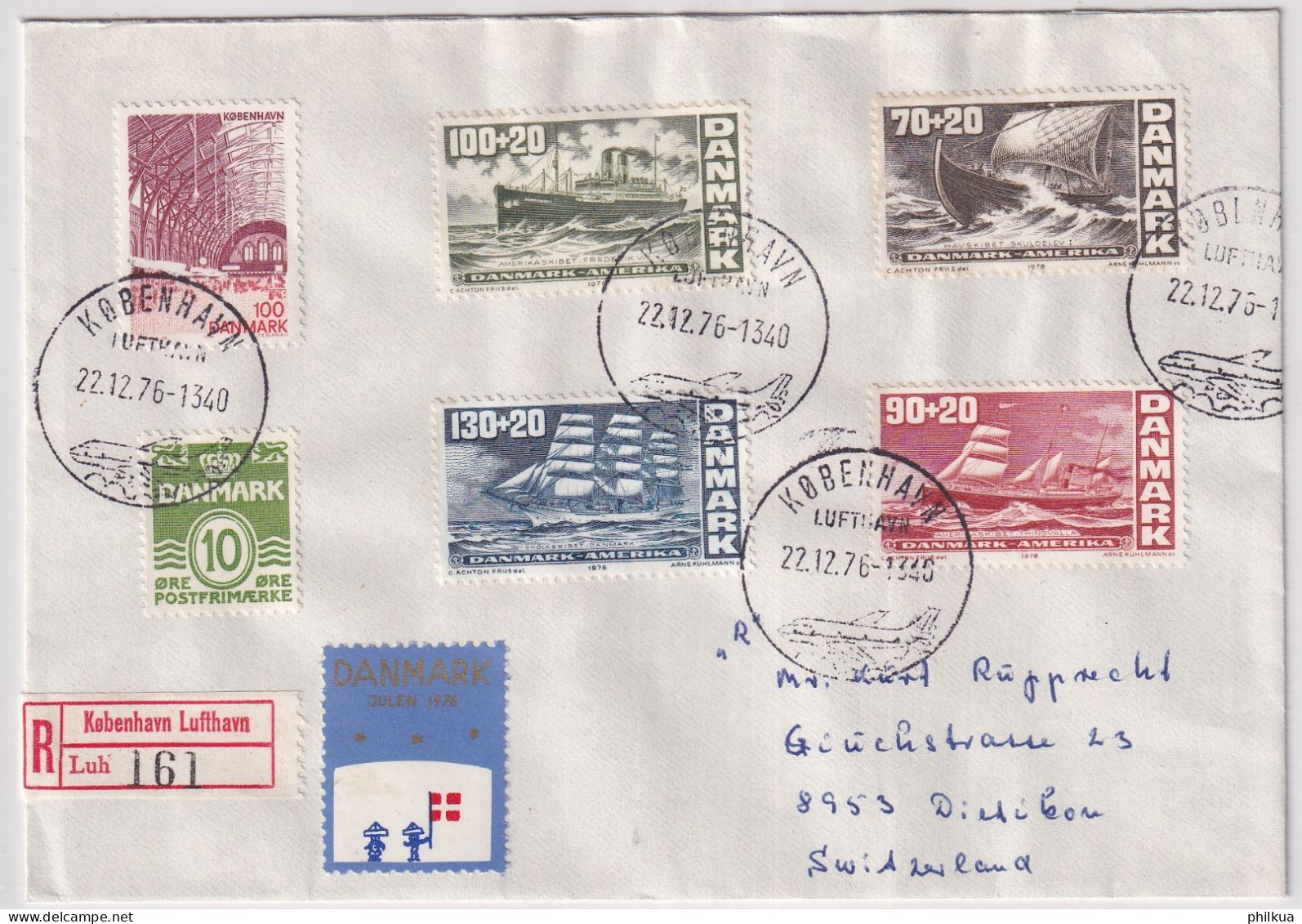 MiNr. 611 - 614 Dänemark 1976, 22. Jan. 200 Jahre Unabhängigkeit Der Vereinigte Staaten R-Brief Gelaufen In Die Schweiz - Covers & Documents