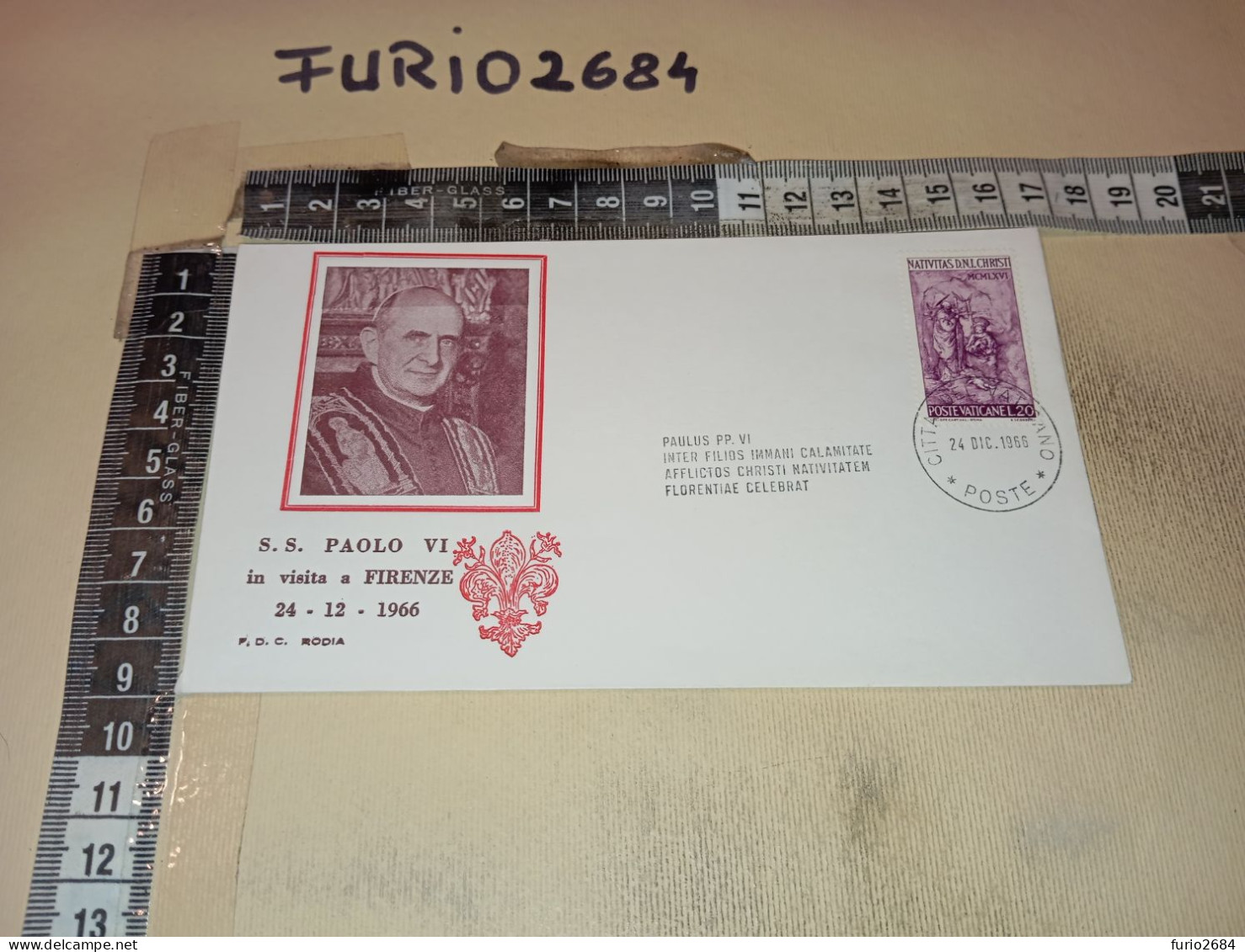 HB12541 FDC RODIA TIMBRO ANNULLO CITTA' DEL VATICANO 1966 PAPA PAOLO VI IN VISITA A FIRENZE - FDC