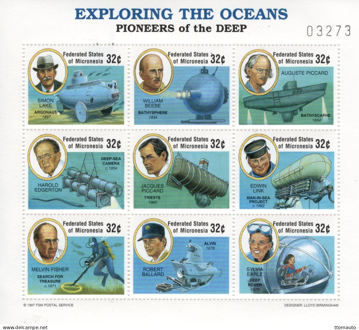 Micronesia 1998 - Exploring The Oceans - Pioneers Of The Deep - Sous-Marins - 9v Sheet Neuf/Mint/MNH - Submarinos