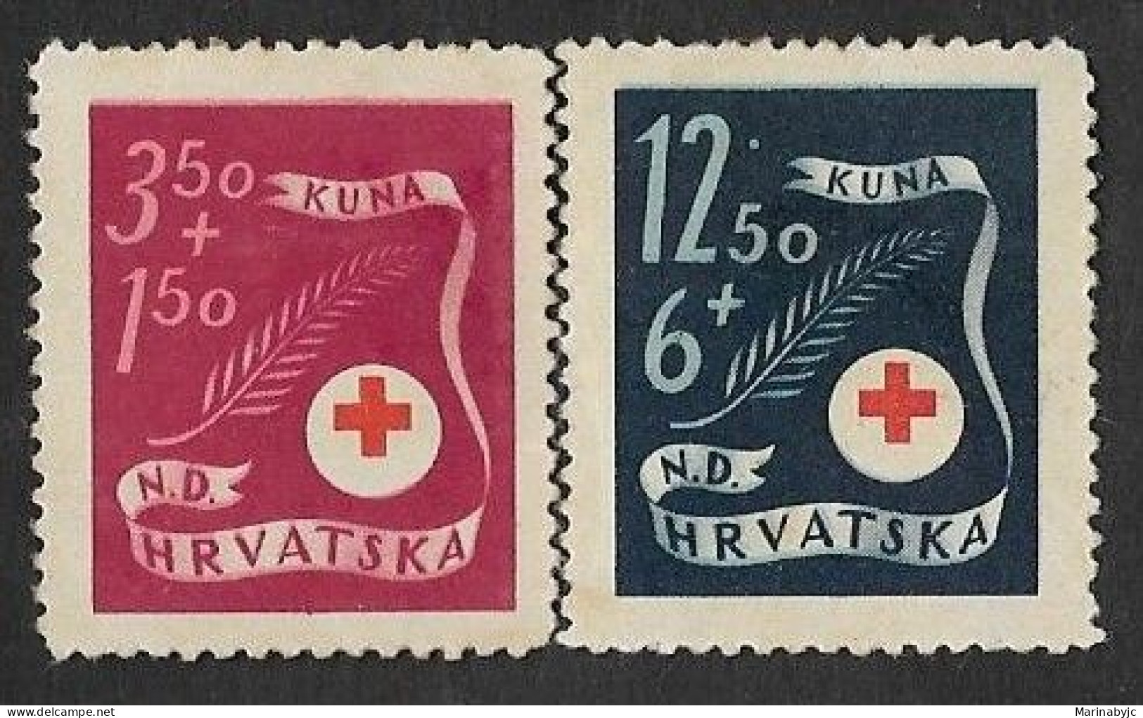 SD)1944 CROATIA SHORT RED CROSS CENTENARY SERIES, 2 MINT STAMPS - Kroatien