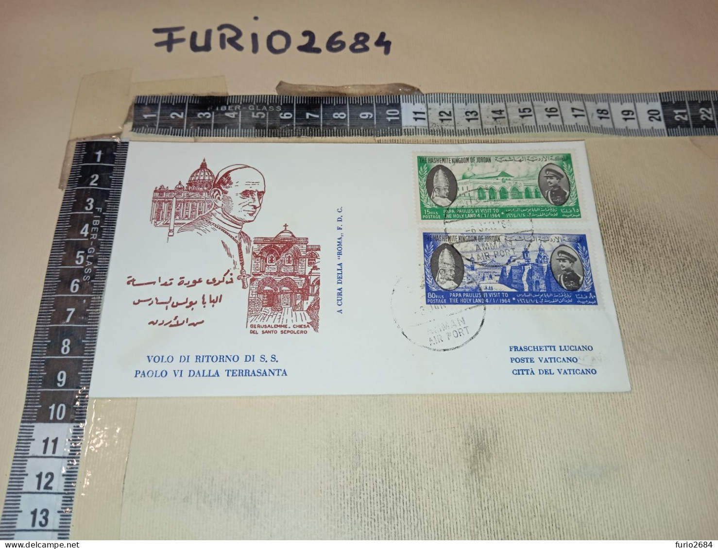 HB12547 FDC ROMA TIMBRO ANNULLO CITTA' DEL VATICANO 1964 VOLO PAPA PAOLO VI RITORNO DALLA TERRASANTA - FDC