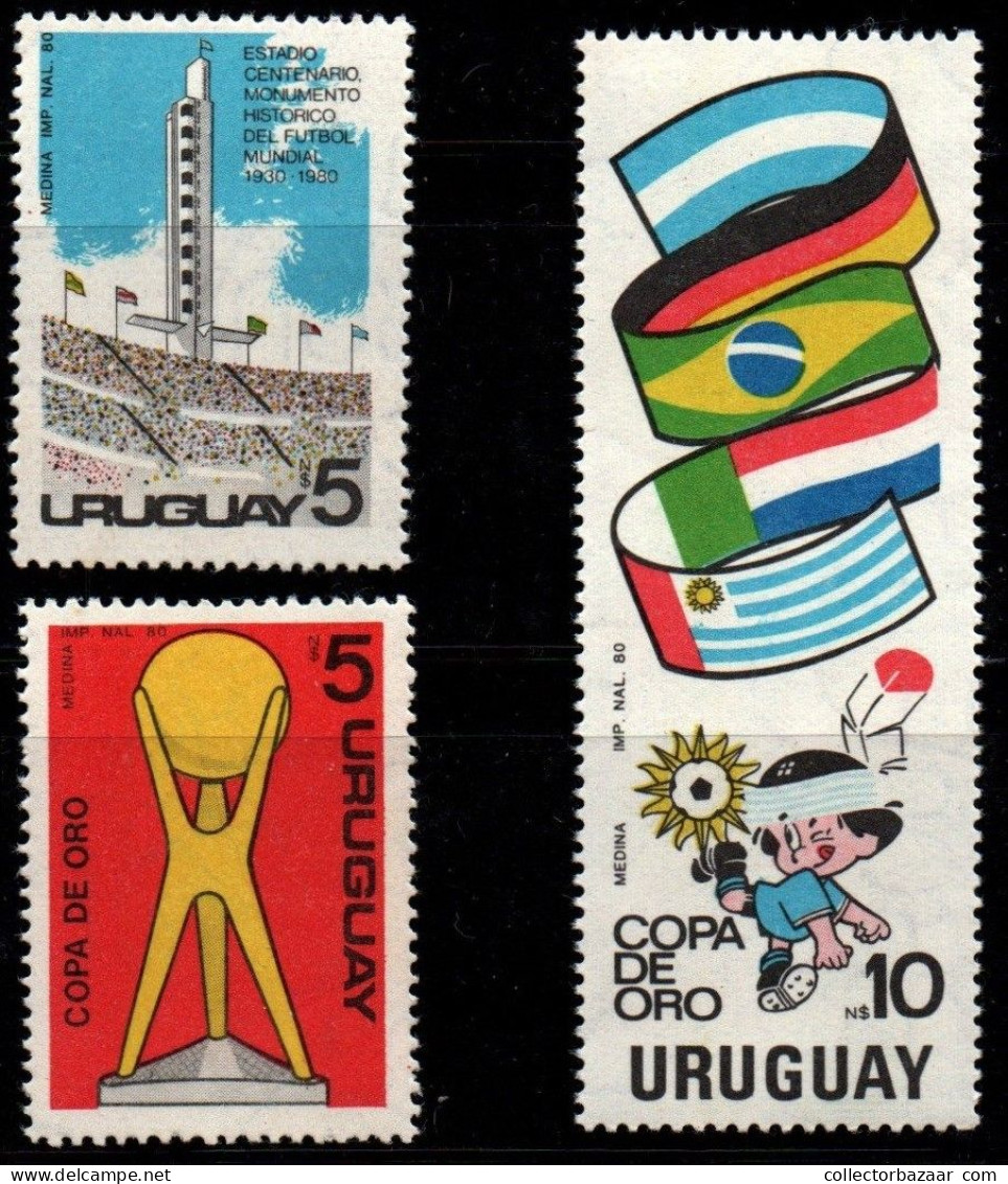 1980 Uruguay Centenario Stadium Soccer Gold Cup And Flags  #1092 - 1094  ** MNH - Uruguay