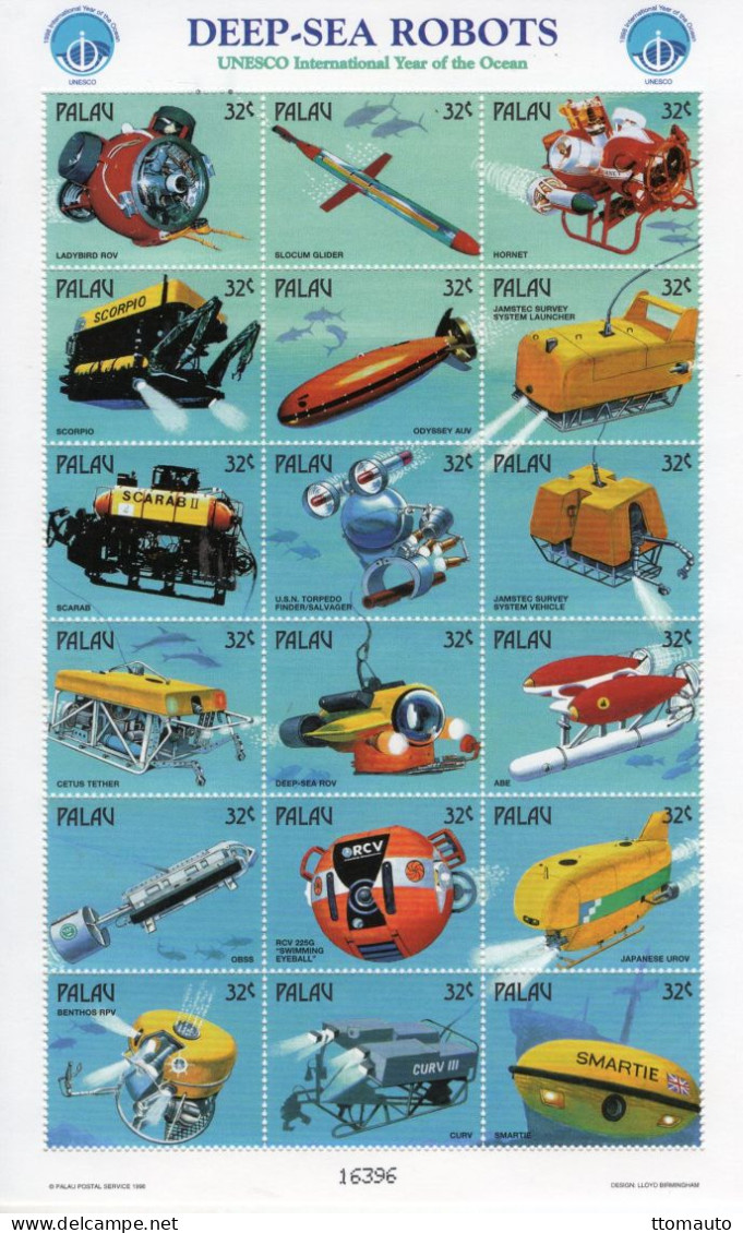 Palau 1998 - Deep-sea Robots - Sous-Marins - Large 18v Sheet Neuf/Mint/MNH - Duikboten