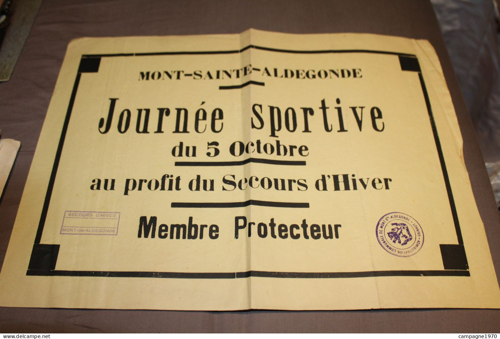 ANCIENNE AFFICHE - MONT STE ALDEGONDE LEVAL ( BINCHE MORLANWELZ ) - JOURNEE SPORTIVE SECOURS D'HIVER ( VERS 1940 1950 ) - Manifesti