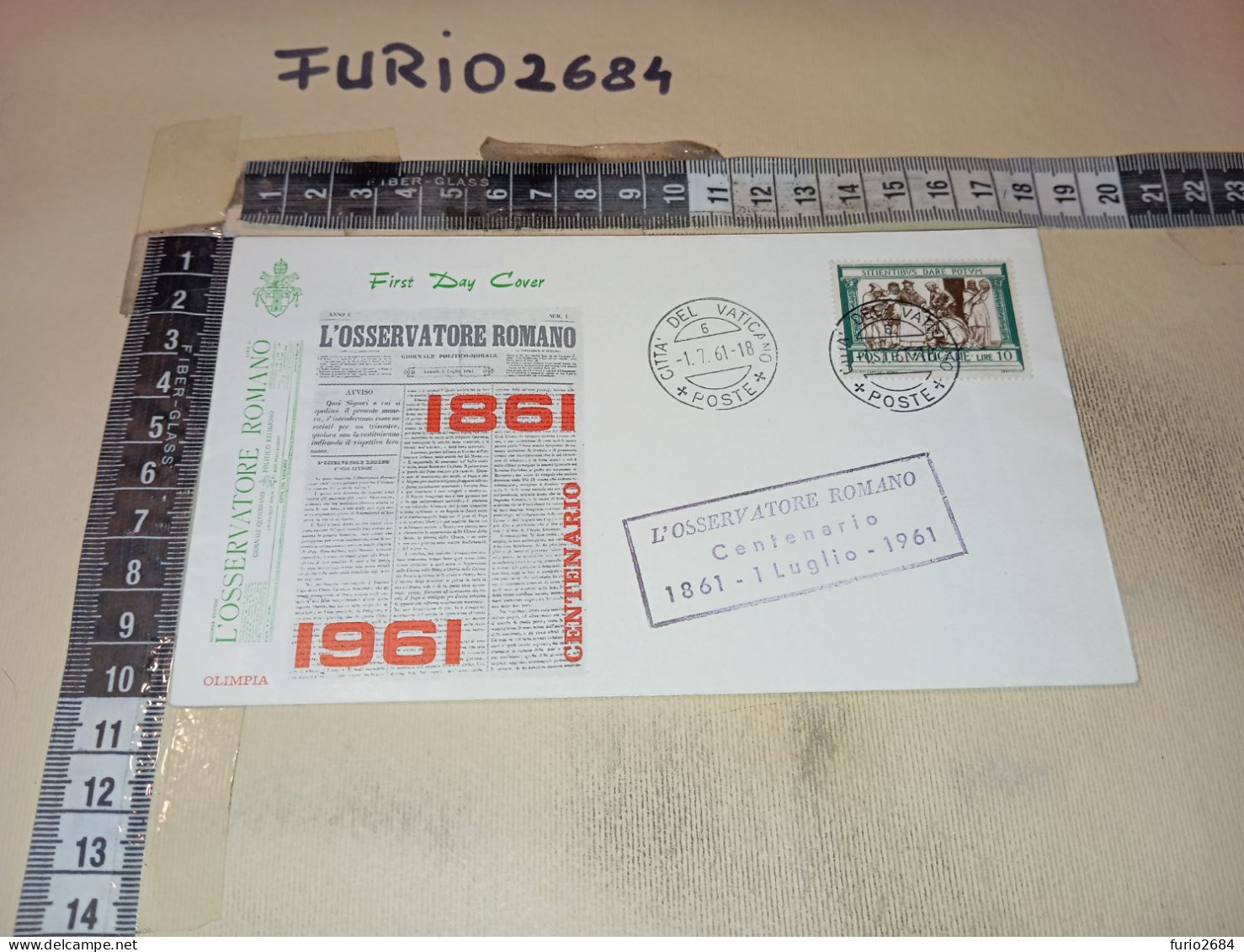 HB12552 FDC OLIMPIA TIMBRO ANNULLO CITTA' DEL VATICANO 1961 L'OSSERVATORE ROMANO - FDC